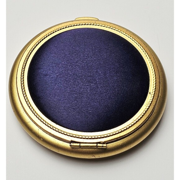 VTG COMPACT For Pressed Powder Gold Tone & Navy Case w Mirror 1960s EUC! - Picture 3 of 10